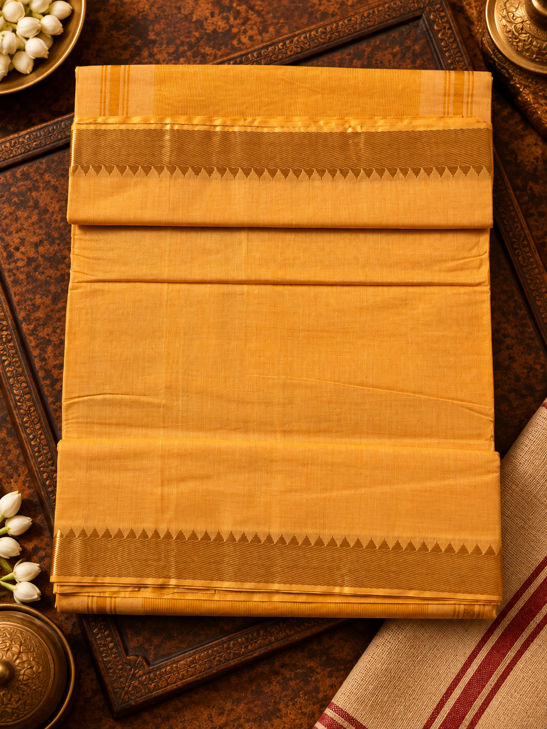 Golden Yellow Pure Mangalagiri Cotton Saree