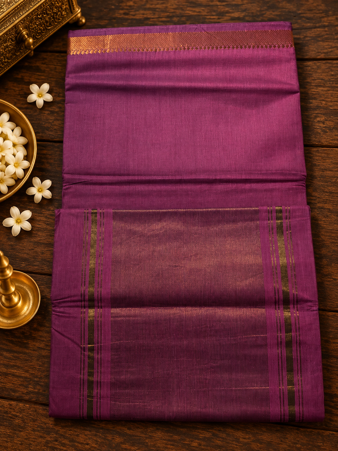 Deep Magenta Pure Mangalagiri Cotton Saree