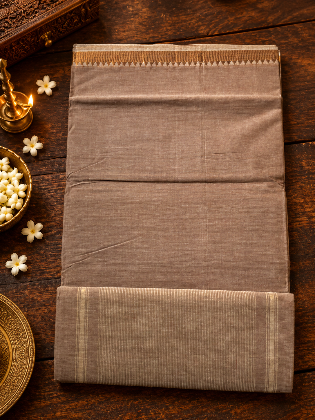 Light Brown Pure Mangalagiri Cotton Saree