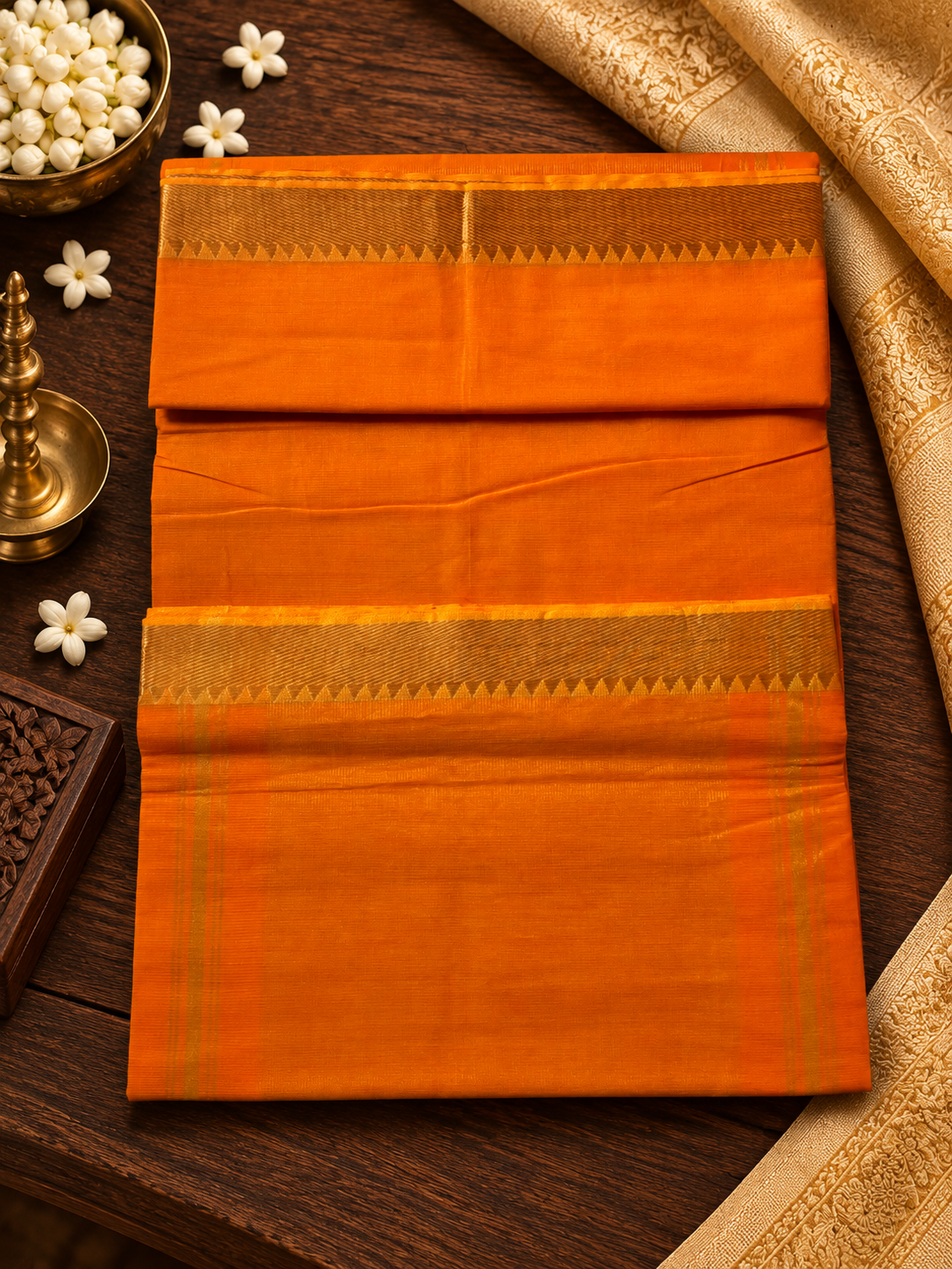 Orange Pure Mangalagiri Cotton Saree
