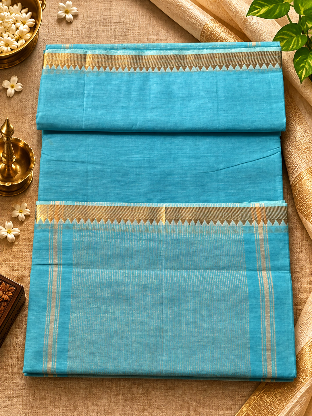 Blue Pure Mangalagiri Cotton Saree