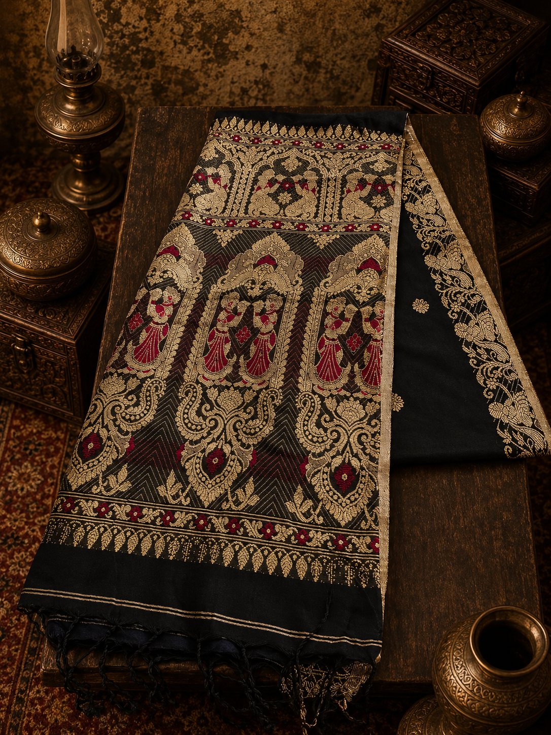Black Jacquard Handwoven Soft Cotton Saree with Flower Butta