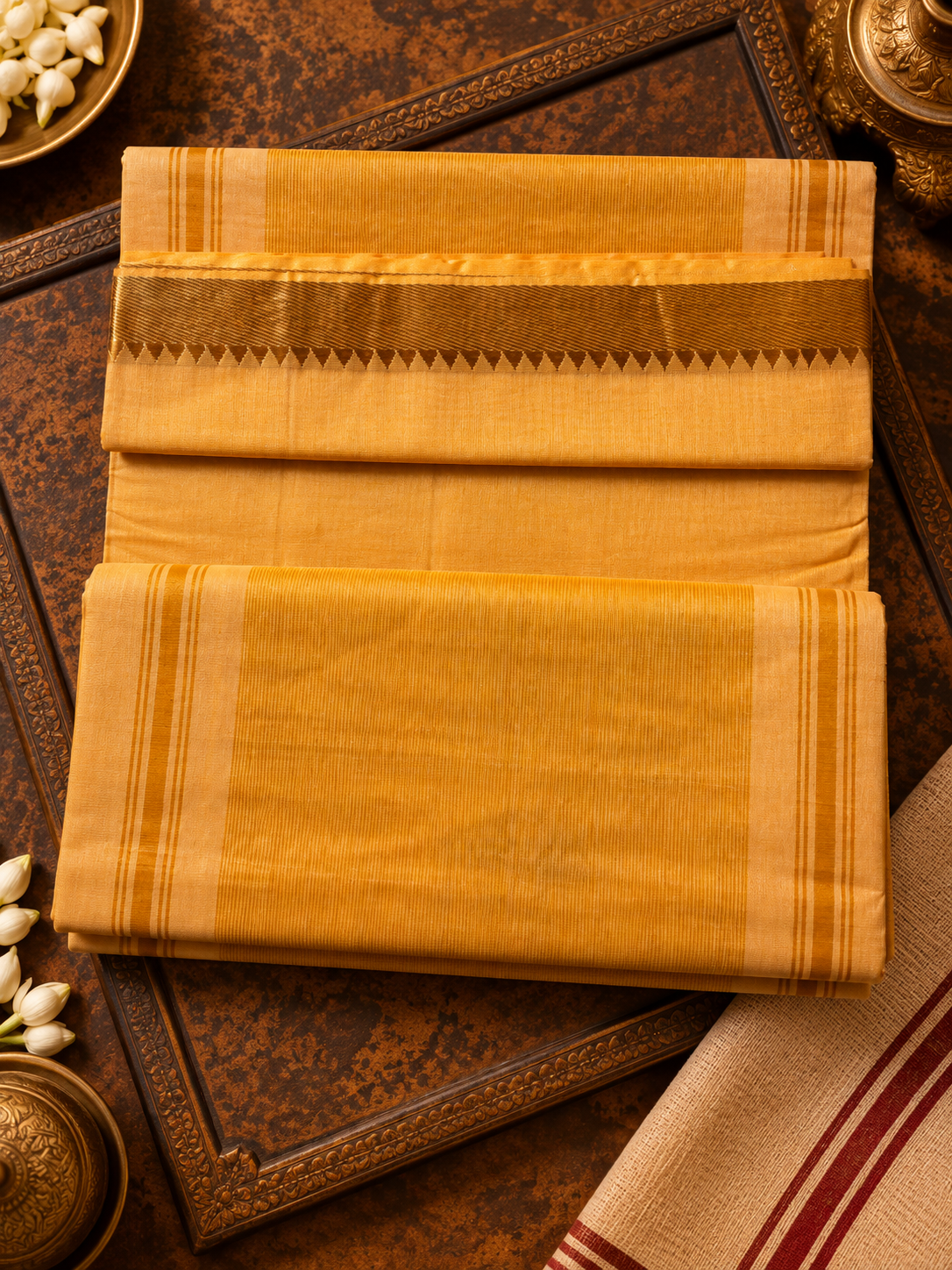 Golden Yellow Pure Mangalagiri Cotton Saree