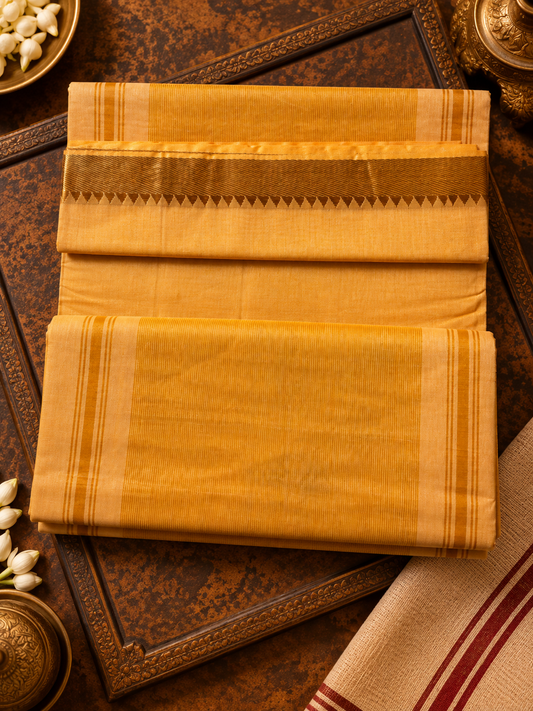Golden Yellow Pure Mangalagiri Cotton Saree