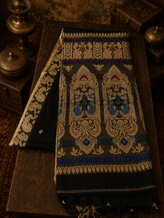 Black Jacquard Handwoven Soft Cotton Saree With Diamond Butta