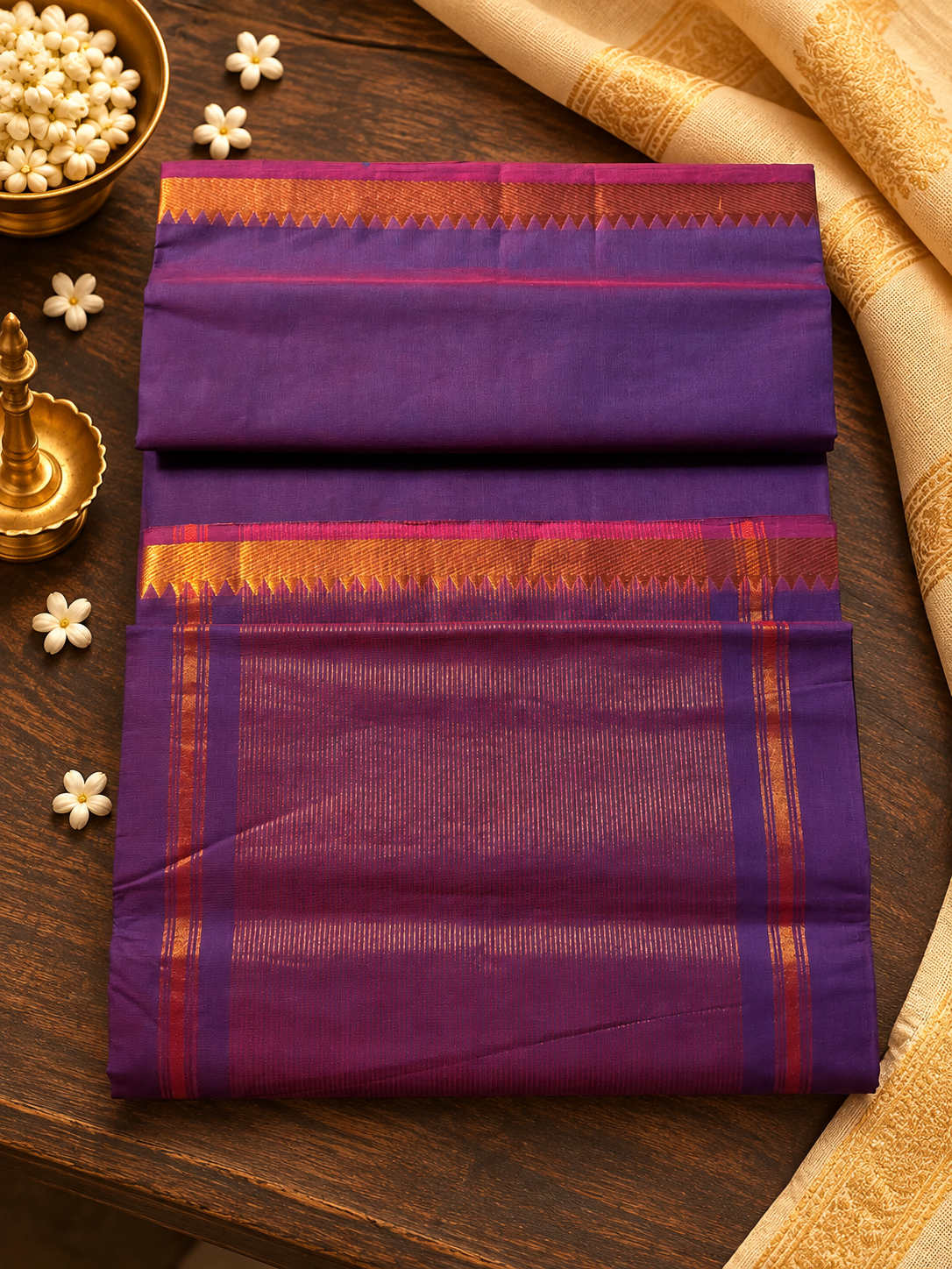 Violet Pure Mangalagiri Cotton Saree