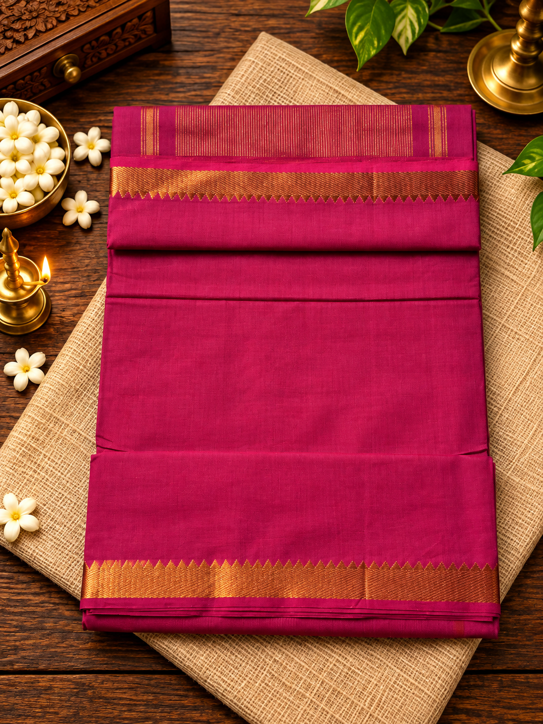 Magenta Pink Pure Mangalagiri Cotton Saree