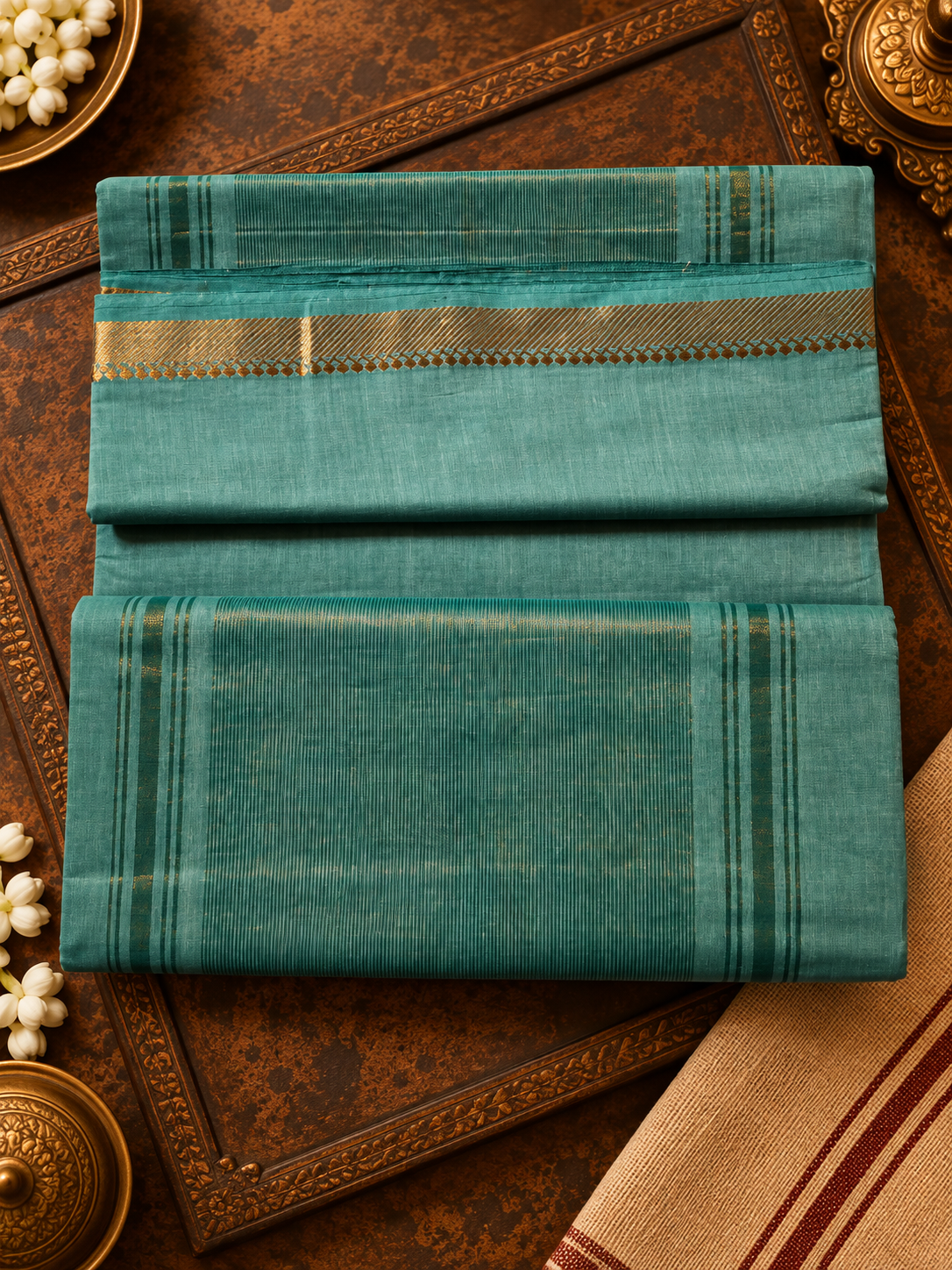 Sage Green Pure Mangalagiri Cotton Saree