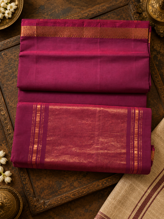 Plum Purple Pure Mangalagiri Cotton Saree