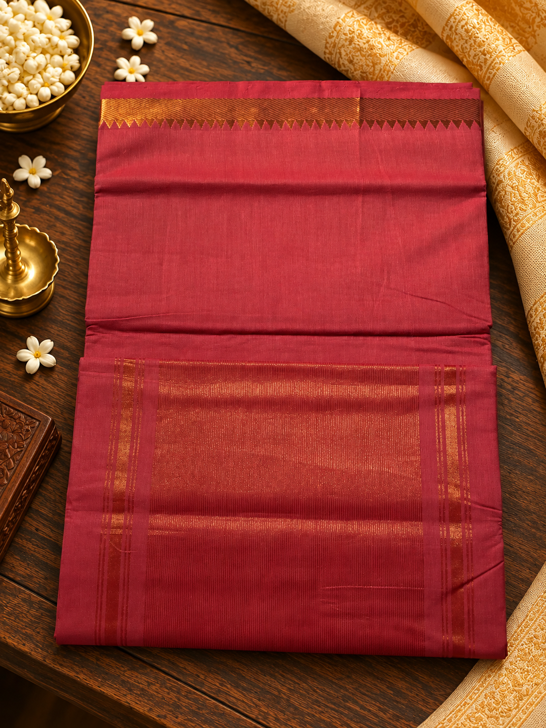 Warm Pink Pure Mangalagiri Cotton Saree