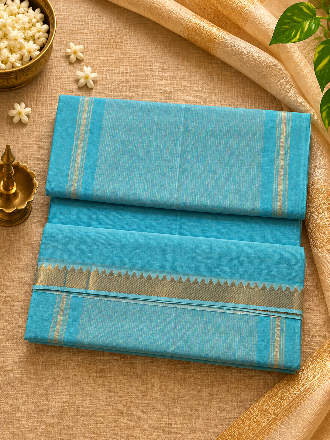 Blue Pure Mangalagiri Cotton Saree