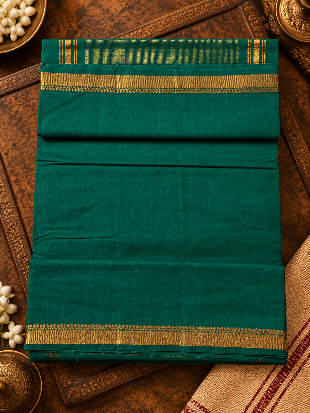 Emerald Green Pure Mangalagiri Cotton Saree