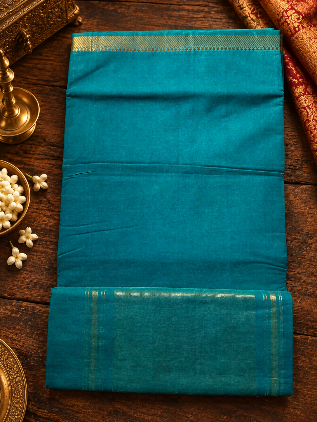 Sea Green Pure Mangalagiri Cotton Saree